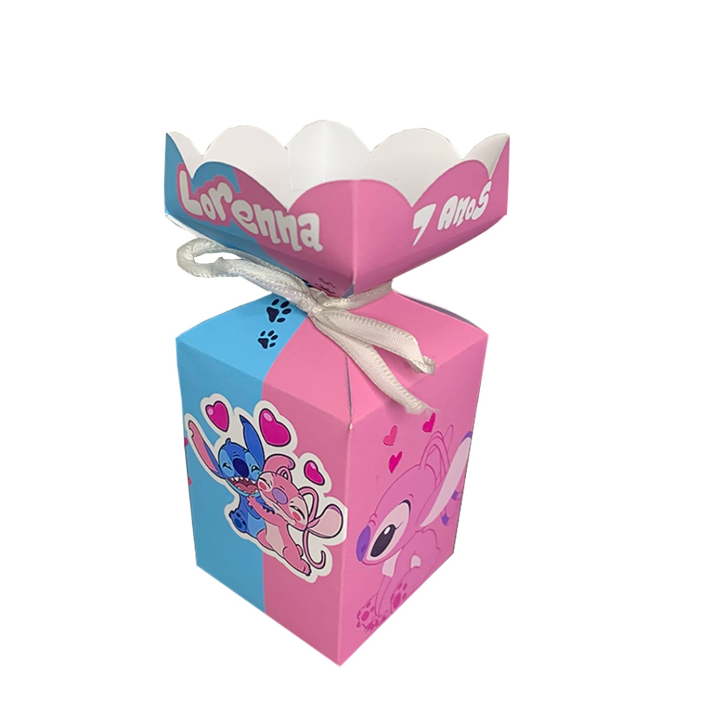 Caixinhas Meia Bala Stitch e Namorada Personalizadas Com Nome Para Aniversários Doces e Balas