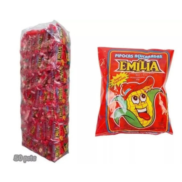 Pipoca Emilia Doce Tradicional 12g ou Colorida 10g Fardo C/50unid  Atacado - Pronta Entrega - Envio Imediato