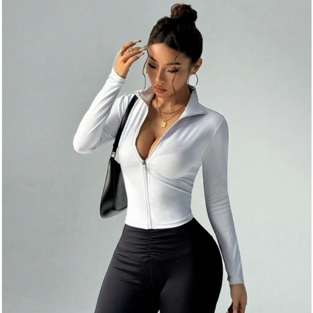 Blusa feminina zíper camiseta manga longa esportiva treino academia blogueira gringa proteção UV em Oferta na Shopee