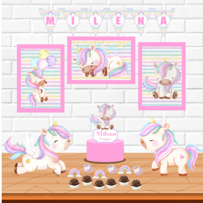 Kit festa Unicórnio/ Decoração/Só um bolinho/ Personalizados/Aniversário/Mesversário/Mimos/Infantil