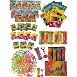 10 Caixas Massinha Modelar + 10 Bolha Sabão + 10 Giz De Cera + 20 Cortador P/ Kit Festa Lembrancinha