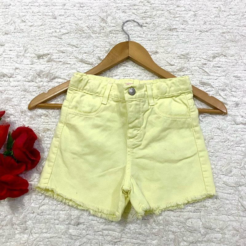 Short Jeans Infantil Menina Cintura Alta Amarelo Candy Claro Bermuda Criança Feminino (Tamanho 6)