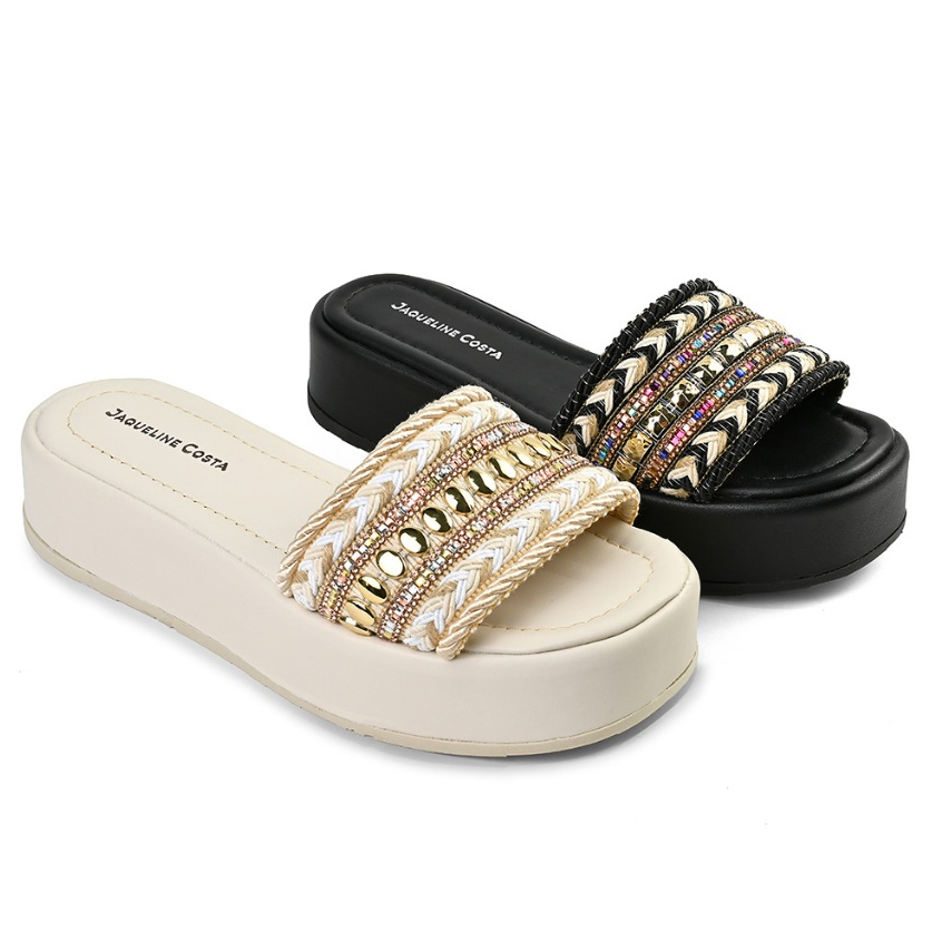 Tamanco Feminino Plataforma Bordado Strass Blogueirinha Moda Jaqueline Costa em Oferta na Shopee