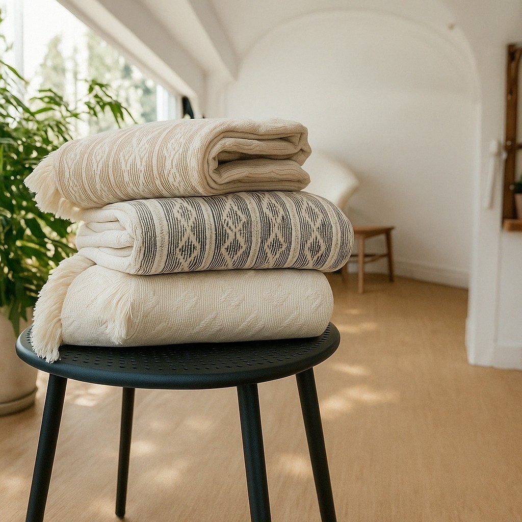 Manta de Sofá Algodão Indiana Colcha Cru Com Franjas Boho Decorativa Grande Matelassada 2,...