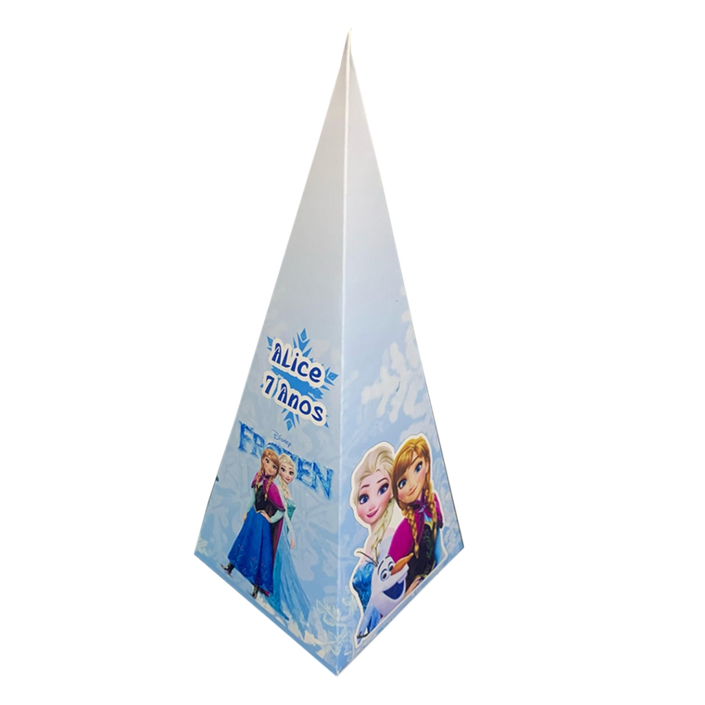 Caixinhas Frozen Cone/Pirâmide Personalizadas com Nome e Idade Para Festas de Aniversario e Lembrancinhas