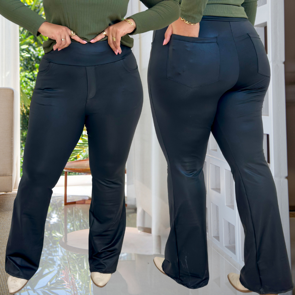 Calça Plus Size Disco Cirrê Encorpada Legging Cintura Alta Com Bolsos em Oferta na Shopee