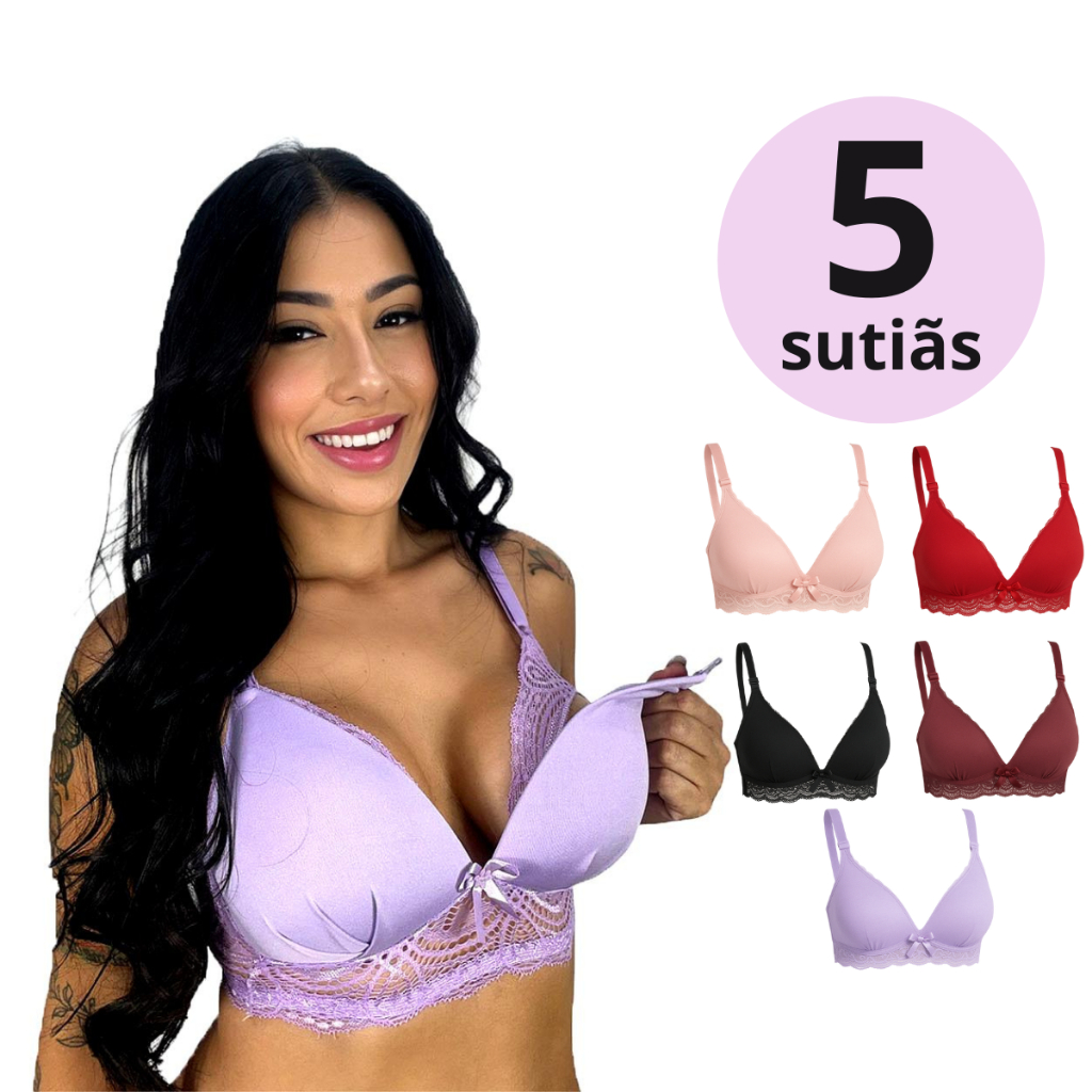 Kit 5 Sutiã de Amamentação com Bojo Soft e Renda para Gestante Maternidade e Pós Parto em Oferta na Shopee
