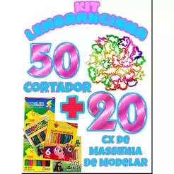 20 Cx Massinha de Modelar 6 Cores + 50 Forminhas Cortadores Coloridos Animais Lembrancinha Infantil