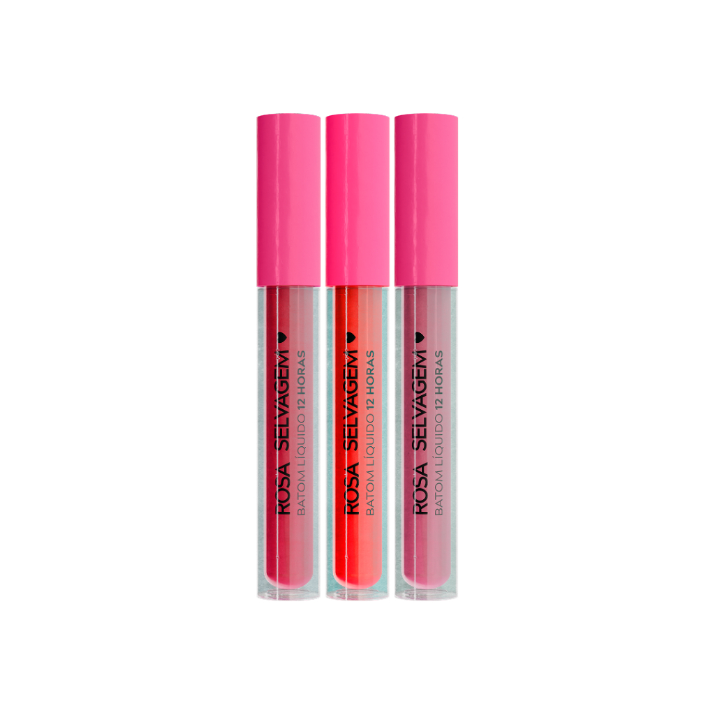 Kit batons Rosa Selvagem - Vinho, Vermelho e Goiaba