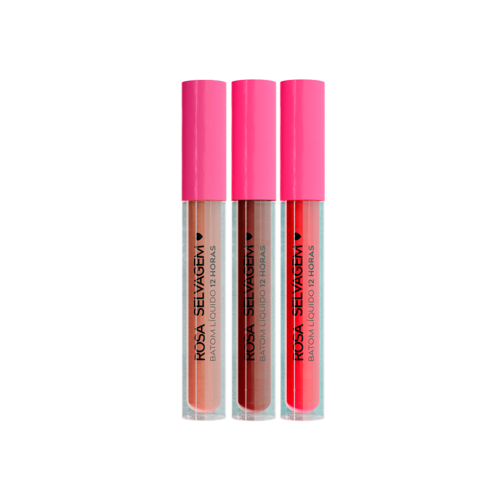 Kit batons Rosa Selvagem - Nude, Terroso 2 e Vermelho 3. em Oferta na Shopee
