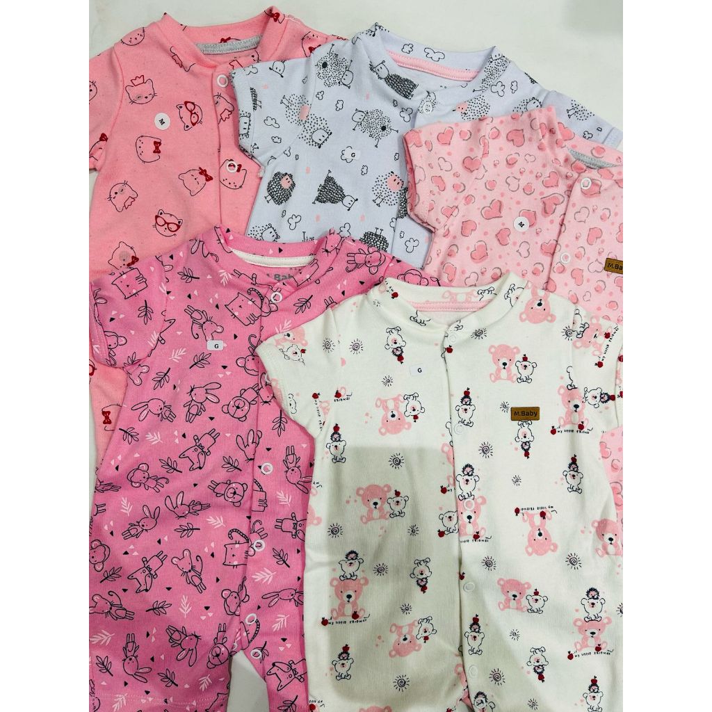 Kit 3 Macacao bebê Curto Sortido Estampado Menina ou Menino RN ao M - Suedine 100% algodão