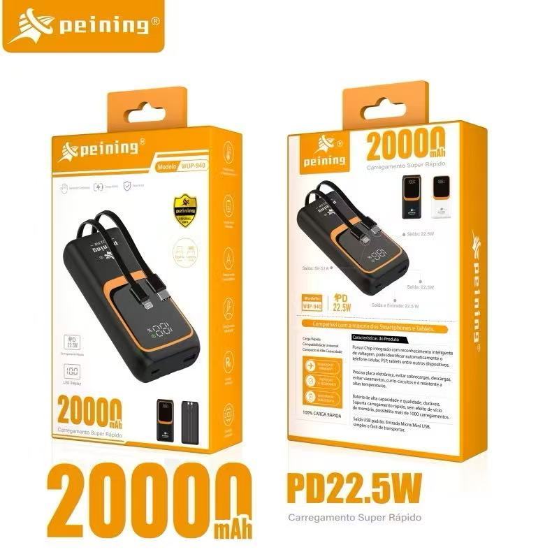 Carregador Portátil Power Bank Grande 20000mah Turbo 22.5W PD Rápido WUP-940