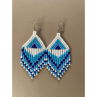 brinco artesanal de miçangas de vidro/brinco azul tamanho P/brincos franjas/boho