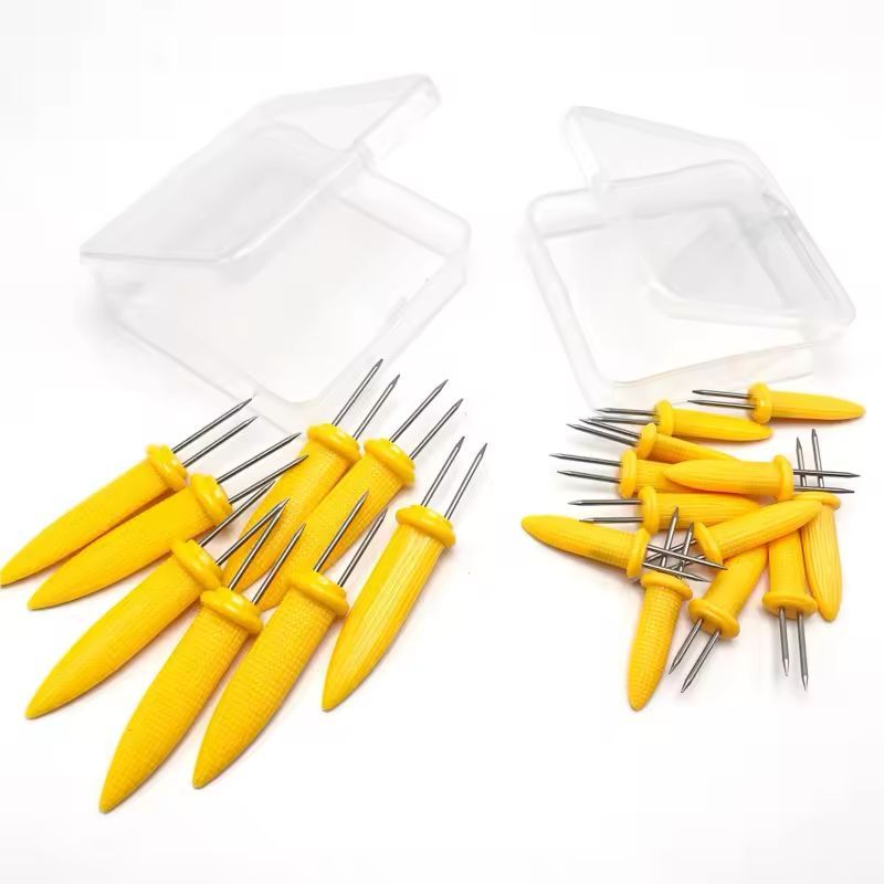 Kit caixa + pegador suporte garfo garfinho espeto para segurar espiga de milho