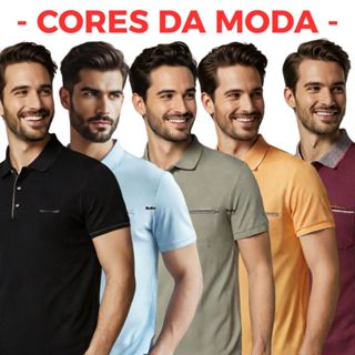 Polo Masculina Cores Variadas Com Bolso Algodão Premium Manga Curta Estilo Casual em Oferta na Shopee
