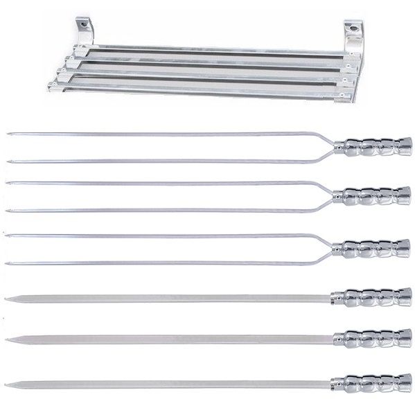 Conjunto 6 Espetos Churrasco Churrasqueira Alumínio 95cm + Suporte Parede em Oferta na Shopee