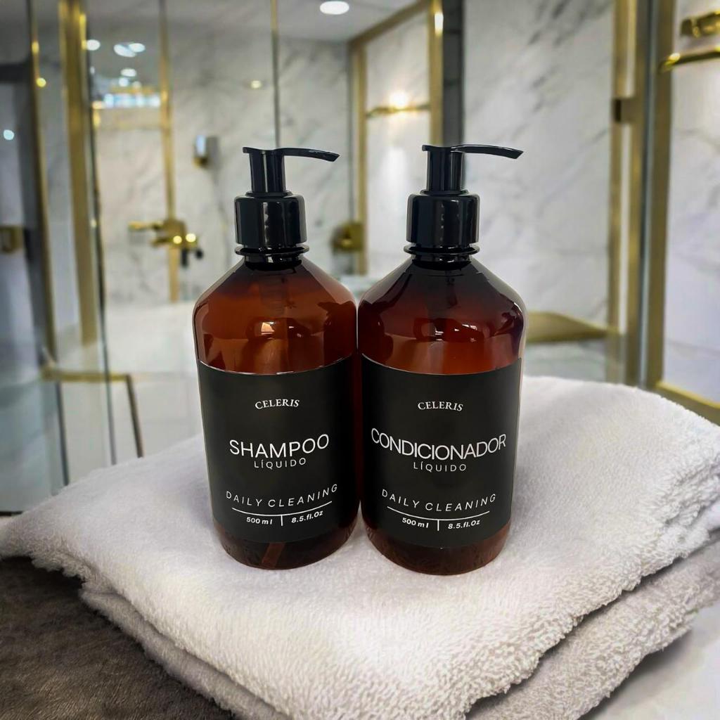 Kit 2 Dispensers Âmbar 500ml com Válvula Pump | Para Shampoo e Condicionador | Dispenser para Banheiro | Minimalista em Oferta na Shopee