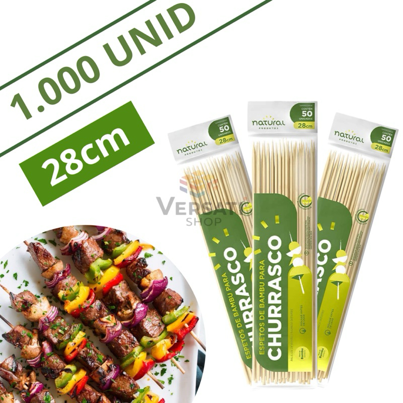 Espeto De Churrasco 28cm Bambu A Granel Espetinho 1000un - Natural Produtos