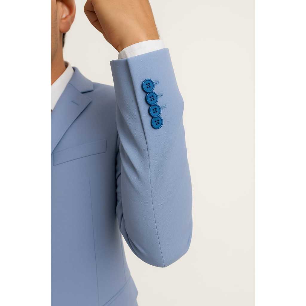 Terno Microfibra (Gabardine) Slim Premium Luxuoso 2025 Azul Bebe Azul Detalhado Com Lenço ( Todas ocasiões )