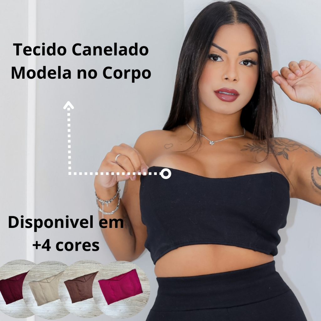 Top Faixa Cropped Elástico Canelado Feminino