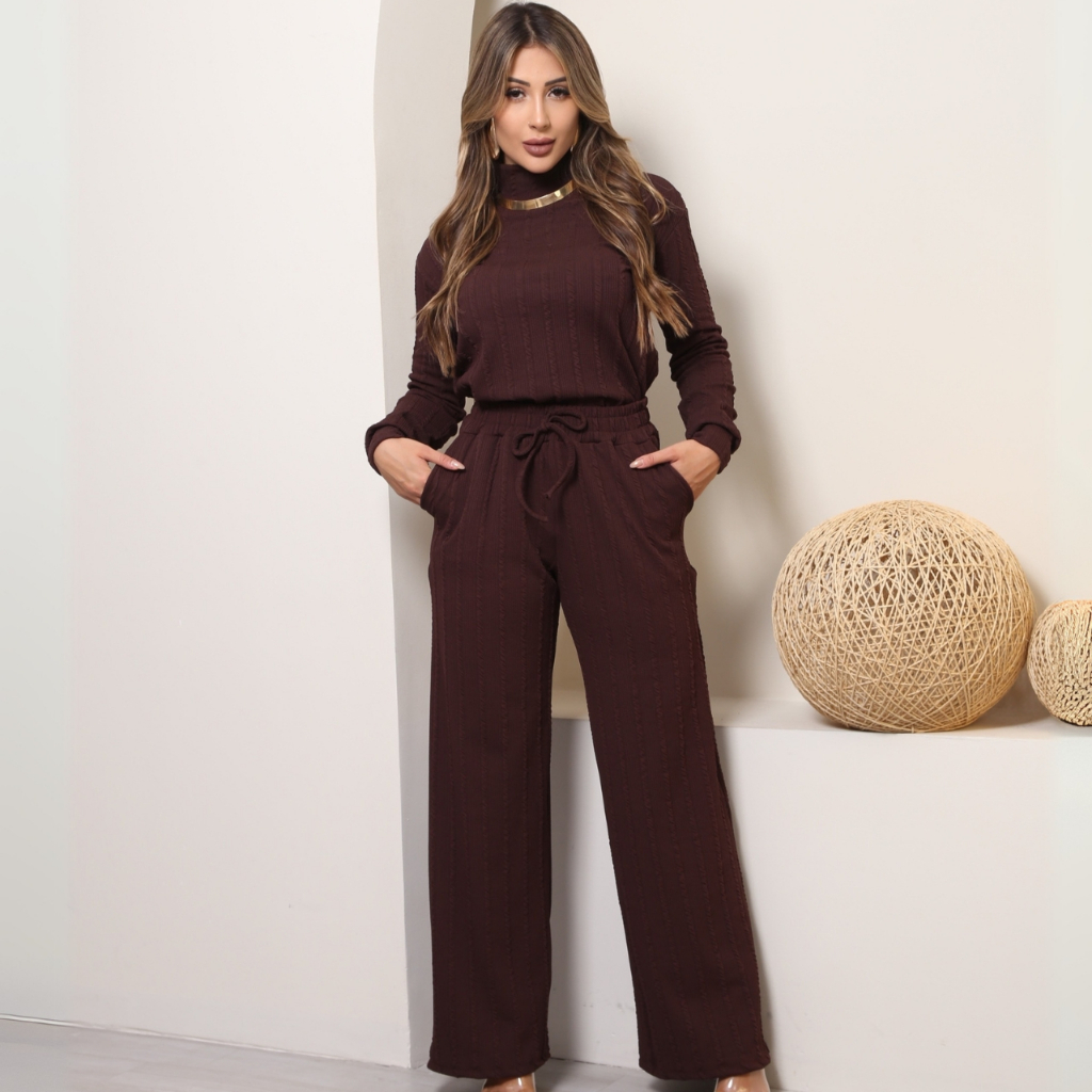 Conjunto Feminino de Frio Lãzinha Blusa Gola Alta e Calça