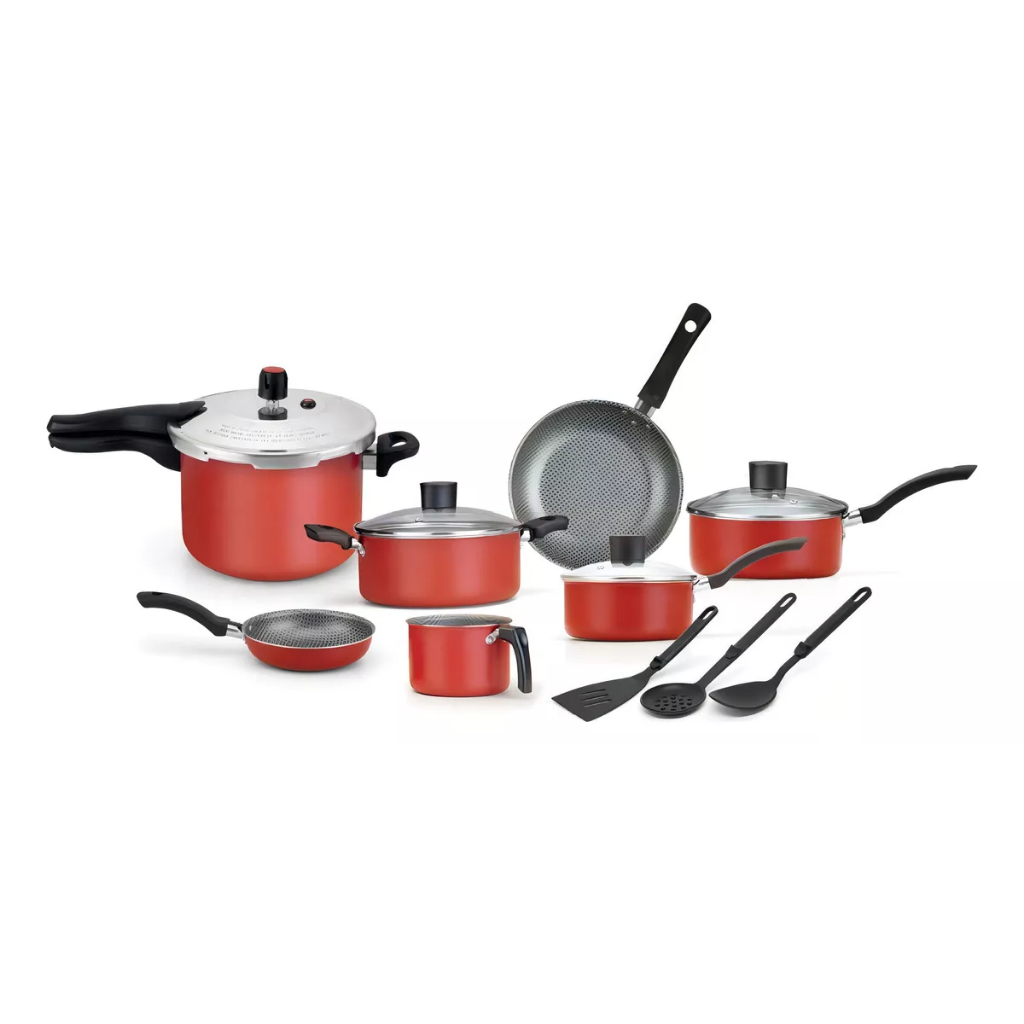 Conjunto Jogo De Panelas Alegrete Enjoy Com Panela De Pressão 10pçs Cor Cinza ou Vermelho