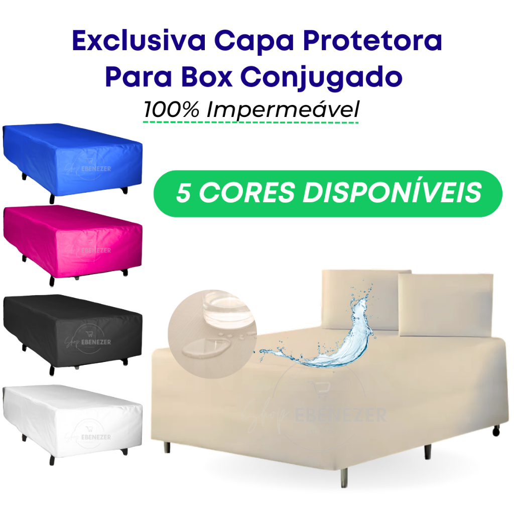 Capa para Colchão Impermeável Protetor Box Conjugado Queen, Casal e Solteiro Antiácaro Não Esquenta
