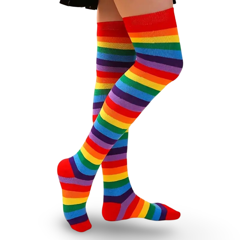 Meia Alta ou Longa 3/4 ou Acima do Joelho Colorida Listrada Arco Íris Infantil e Adulto em Oferta na Shopee