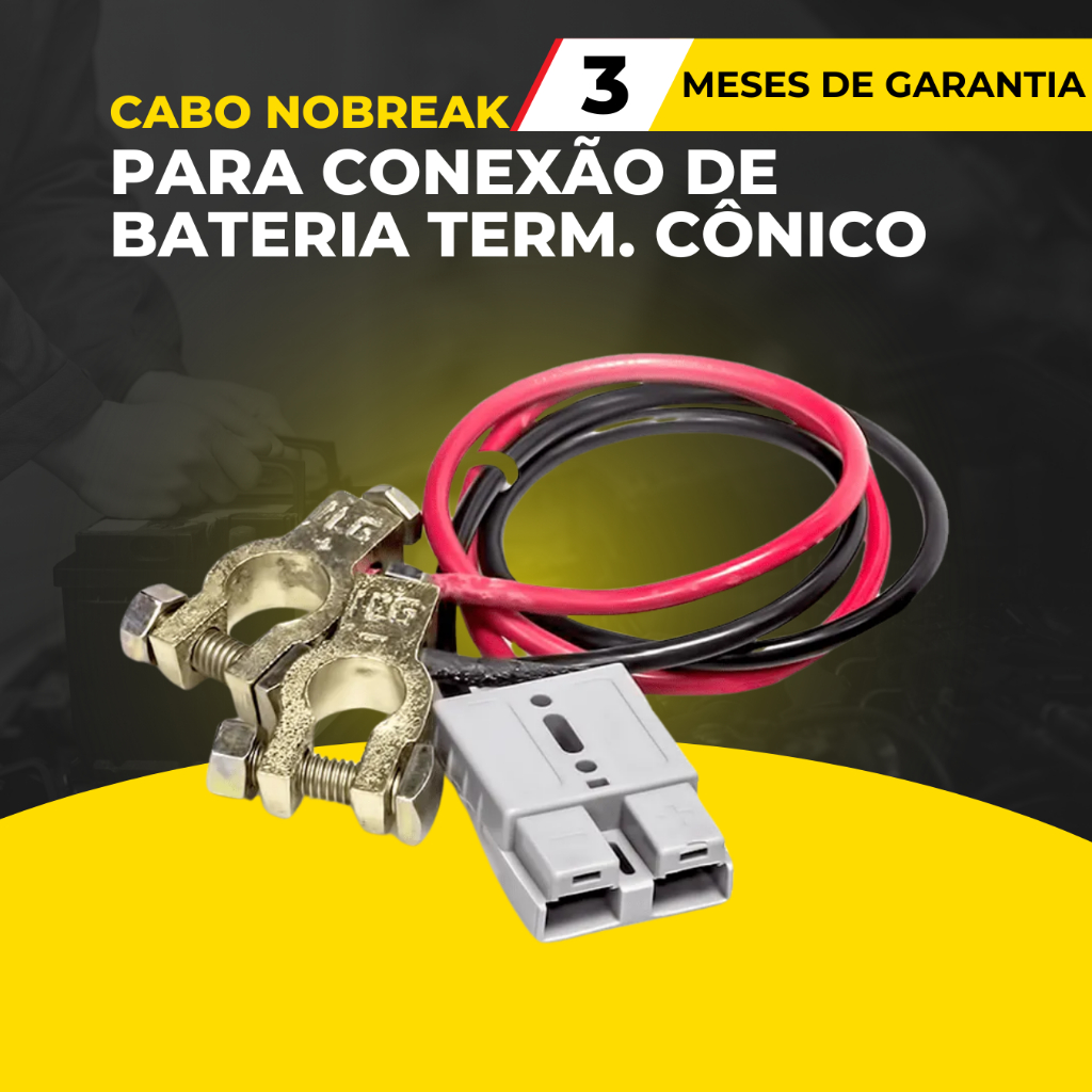 Cabo de Nobreak para Conexão de Bateria Externa com Terminais Cônicos
