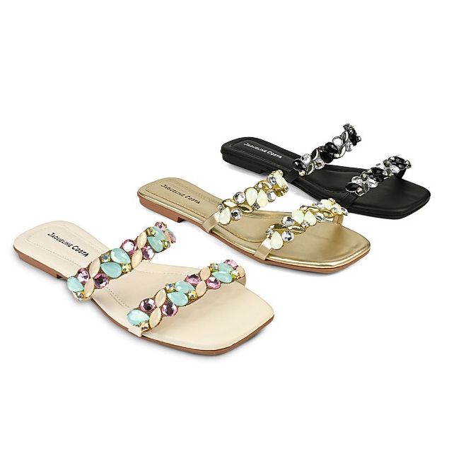 Sandália Feminina Rasteirinha Flat Pedraria Luxo Confortável Estiloso Rasteira Verão Casual Hope