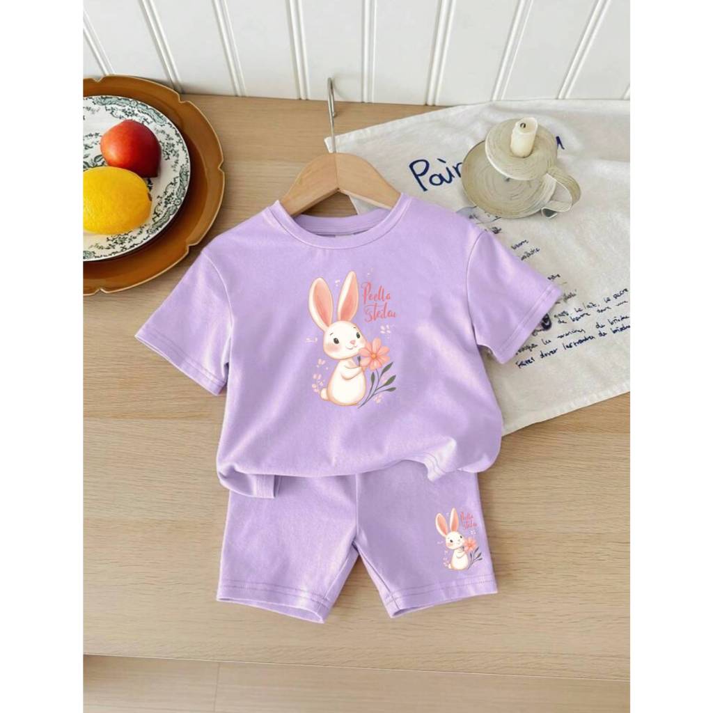 Conjunto de short e camiseta  infantil menina bebê estampa premium coelhinha em Oferta na Shopee