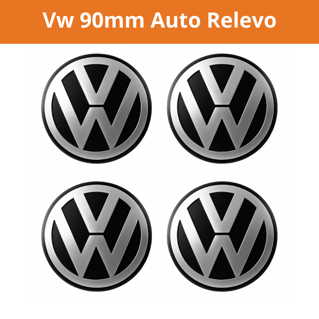 Kit 4 Emblema Acrílico Roda Ou Calota Vw Fox Polo 90mm Auto Relevo