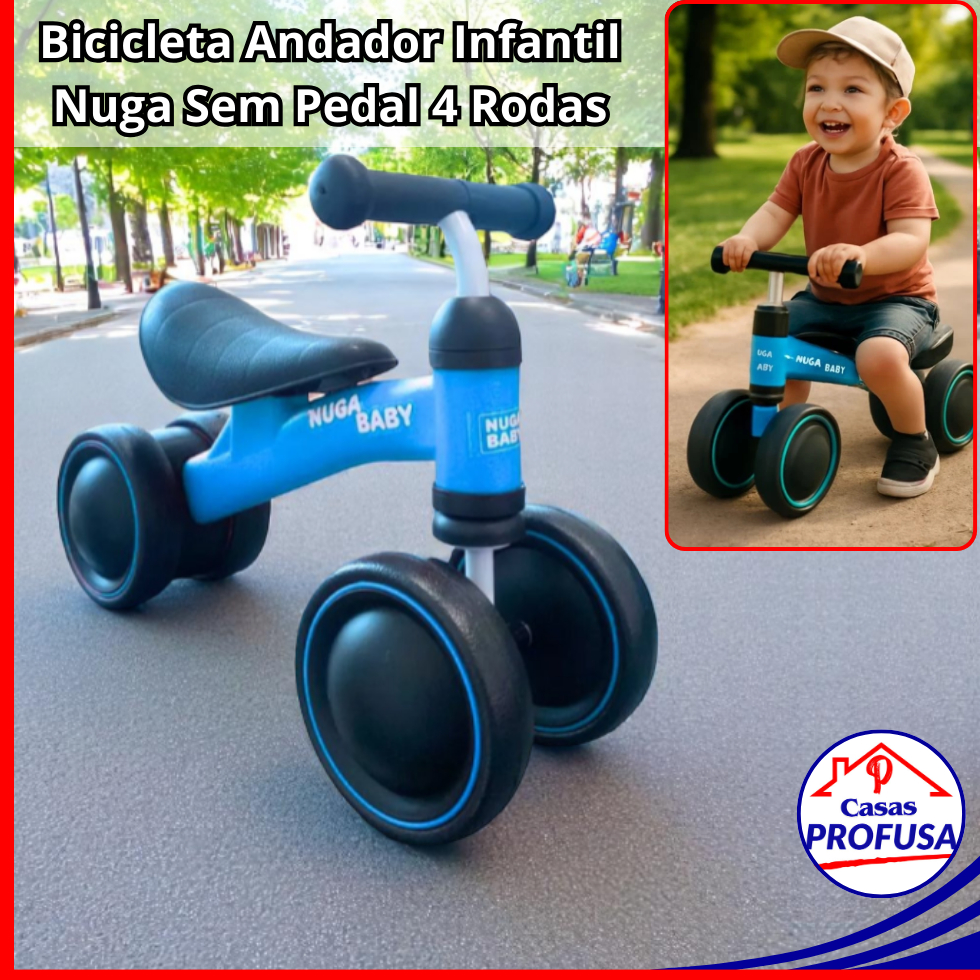 Bicicleta Andador de Equilíbrio Sem Pedal Infantil Bike 4 Rodas para Bebê Criança Menino Menina Nuga