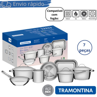 Conjunto Jogo de Panelas Allegra Aço Inox Fundo Triplo Tramontina 7 Peças Compatível Fogã…