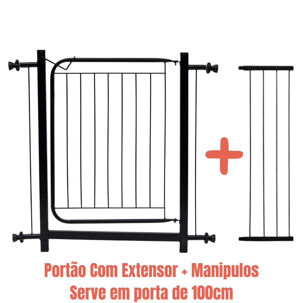 Portão Portãozinho Segurança Proteção Grade C/ Extensor Bebê Cachorro Pet 75cm X 80cm A 100cm