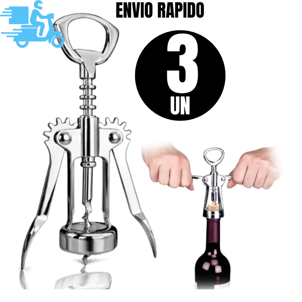 Conjunto 3 e 1 Unidade Saca Rolha Linha D Casa Abridor De Garrafas Em Aço Inox Para Bar/Cozinha