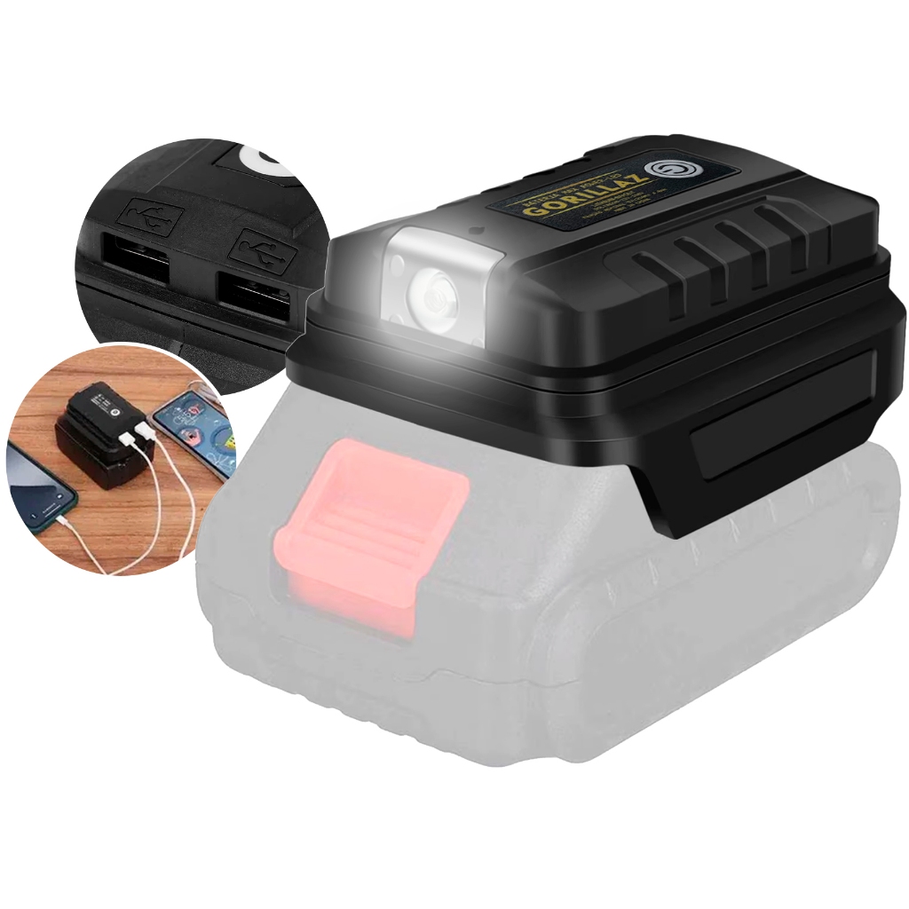 Adaptador De Carregamento Usb Para Baterias 18v Com Luz Led De Trabalho Gorillaz em Oferta na Shopee