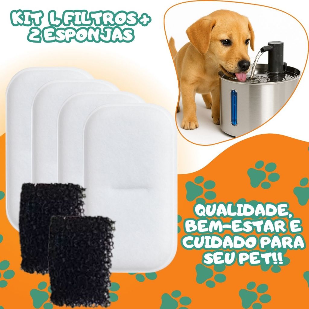 Kit 4 Filtros Reposição Água Bebedouro Automático Pets + 2 Esponjas Saúde Qualidade Segurança em Oferta na Shopee