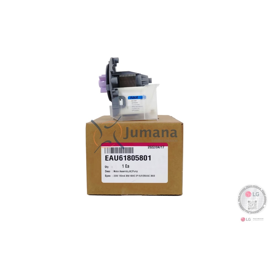 Bomba de Dreno Lava e Seca LG Eau61805801 WD1014RDA7 WD1014RWA WD-12270RDA WD-12320RDA WD1252RDA WD1252RWA WD1316ADA7 +