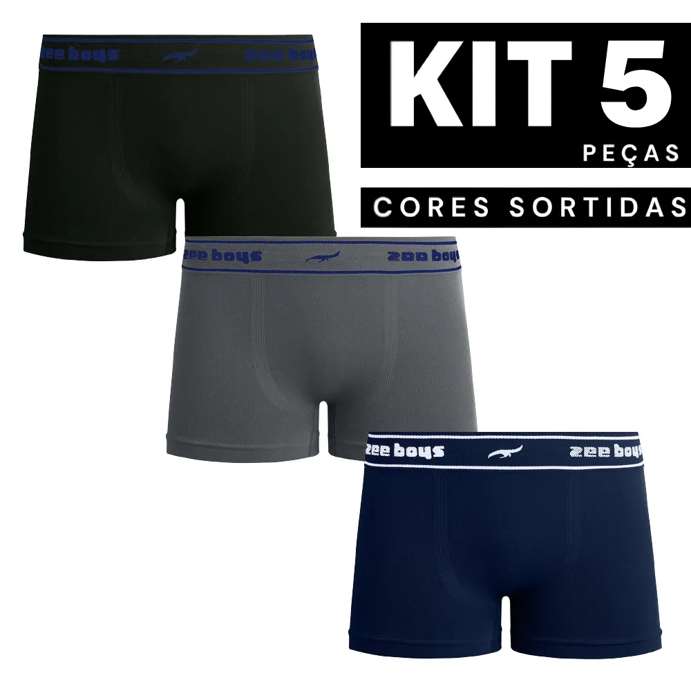 Kit 5 Cueca Box Infantil Lisa Confortável Romantic Roupa Íntima Masculina Tecido Leve e Co...