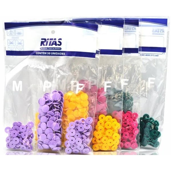 Botão De Pressão Tamanho 12 Ritas 50 unidades Escolha a Cor