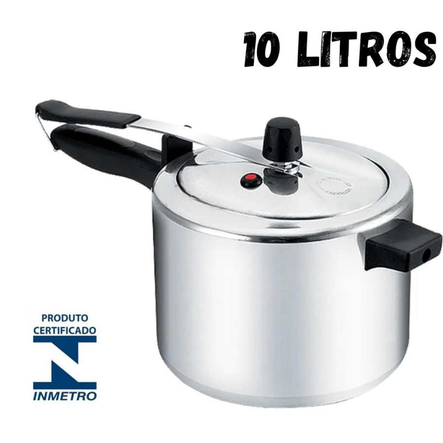 Panela de Pressão 10 Litros Alumínio Resistente Polido Capacidade 10L Ótima Pressão Certificada Pelo Inmetro