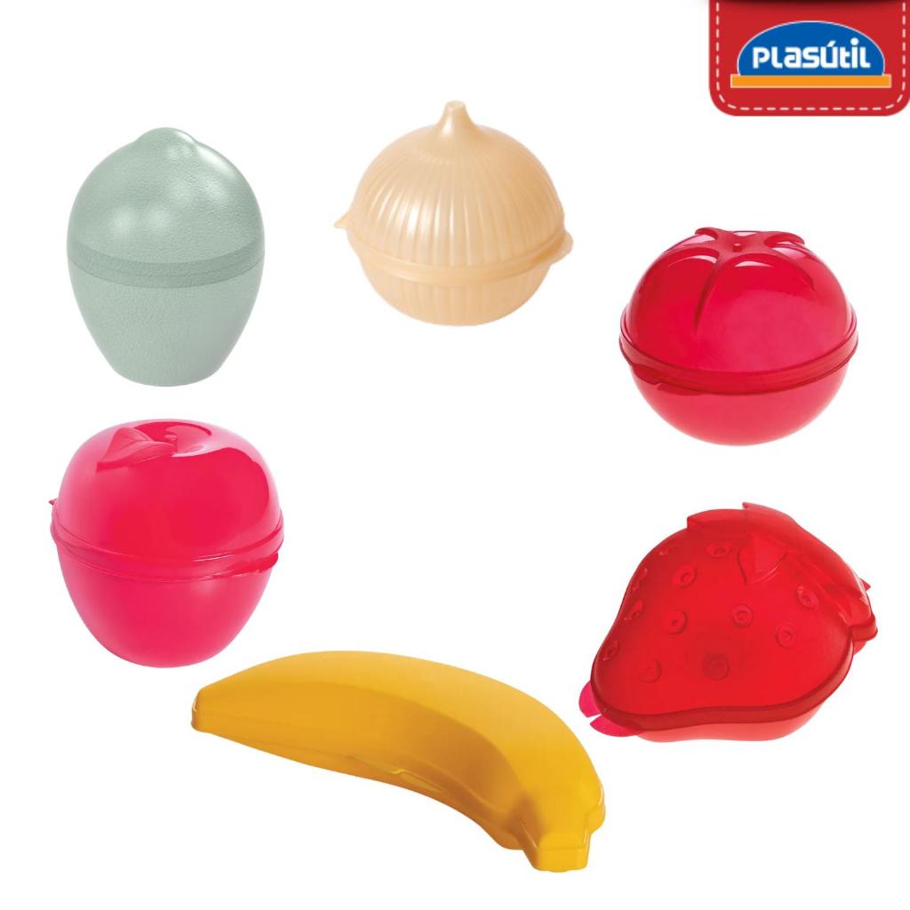 Kit Porta Metade Frutas Tempero - Plasútil - Porta Mix Morango Banana Maça Limão Cebola Tomate