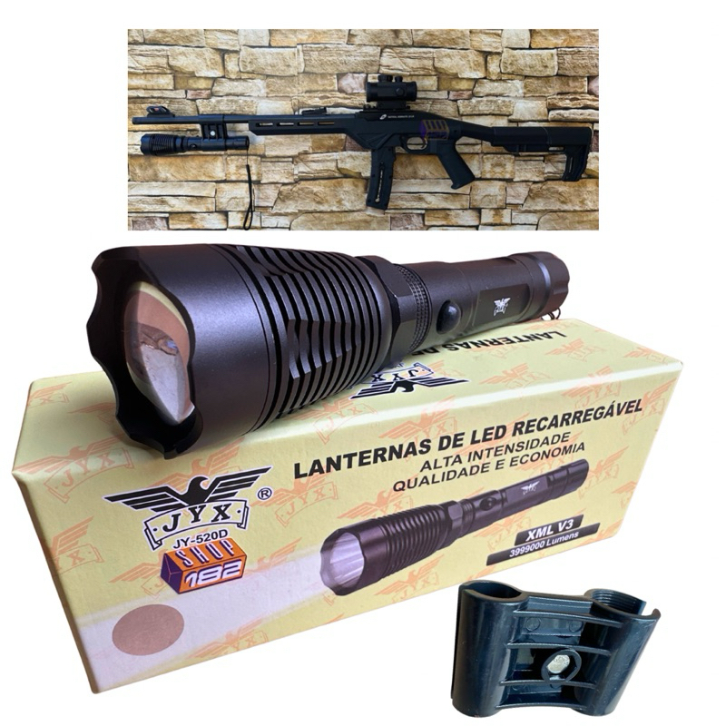 Lanterna  LED V3 - Para Armas Com Suporte -  Led Branco - Carabina Espingarda Jyx JY-520D