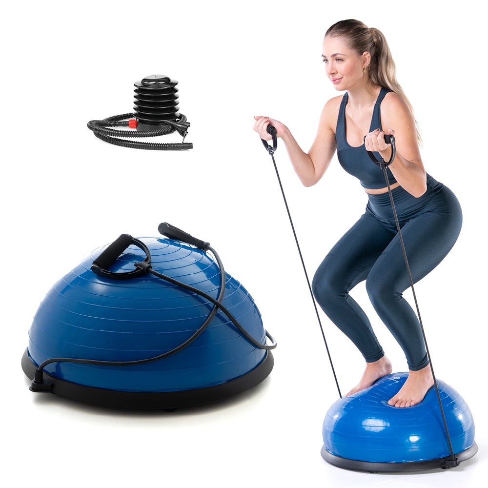 Meia Bola Suíça Pilates Yoga Step com Alça EssenceFit com Bomba Alças Bossu 65cm