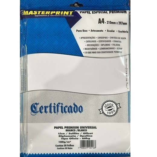 Papel Premium Universal Offset Diplomata Opaline 50 Folhas 120/m² e 180g/m ² Masterprint