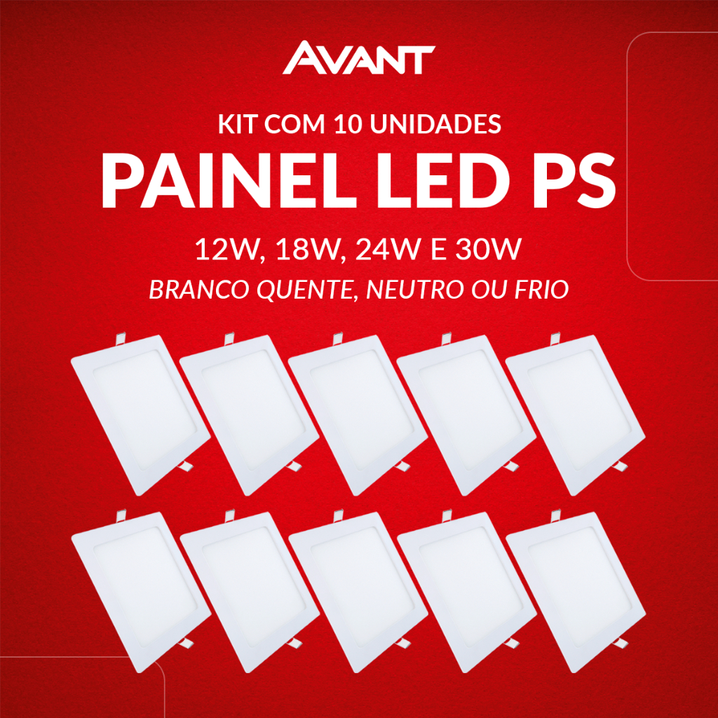 Kit 10 Painel led Plafon Pop Embutir 12w, 18w, 24w ou 30w 3000k, 4000k ou 6500k 110v/220v Bivolt Avant em Oferta na Shopee