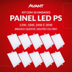 Kit 10 Painel led Plafon Pop Embutir 12w, 18w, 24w ou 30w 3000k, 4000k ou 6500k 110v/220v Bivolt Avant