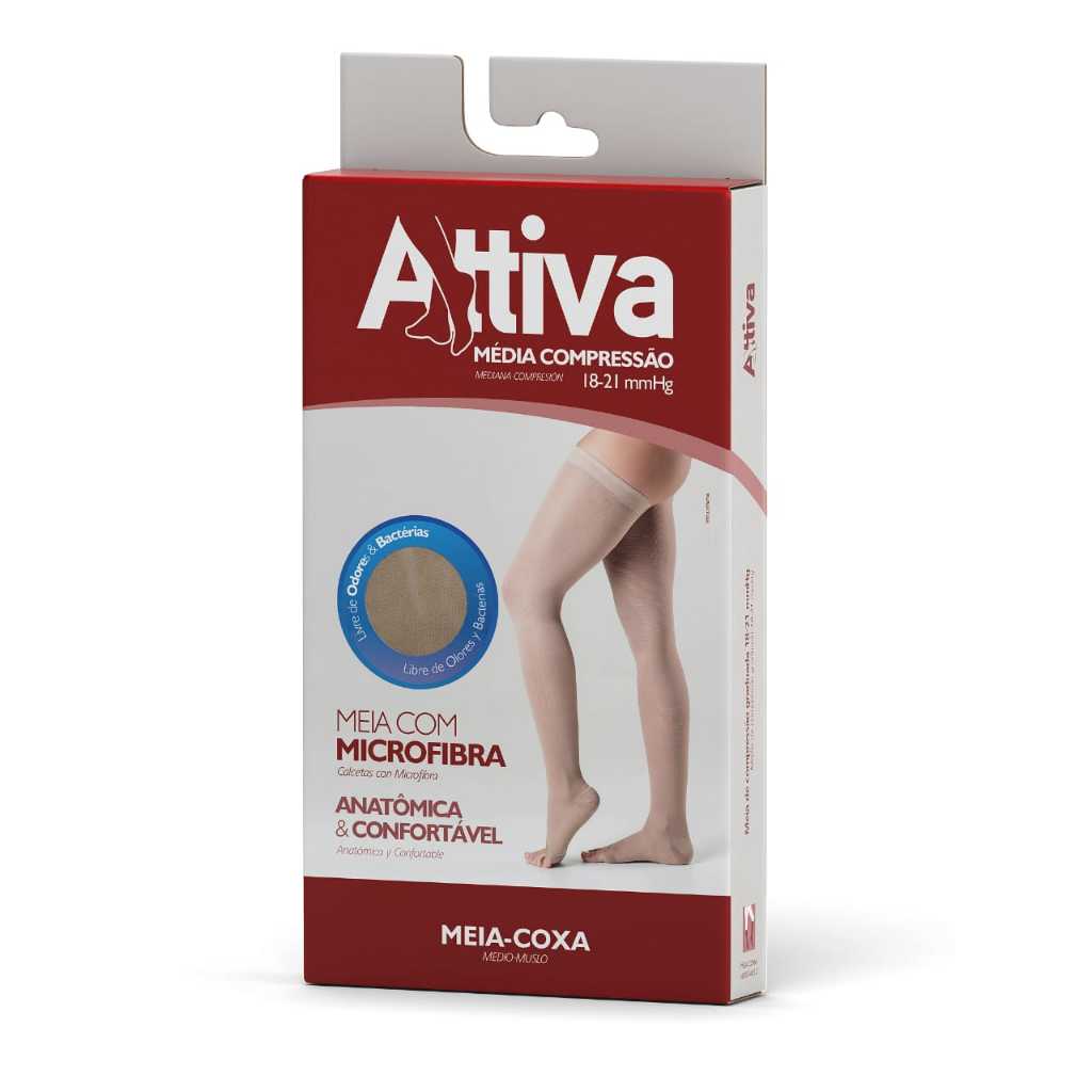 Meia Coxa 7/8 Attiva Média Compressão 18-21mmHg Cor Natural Ponteira Aberta