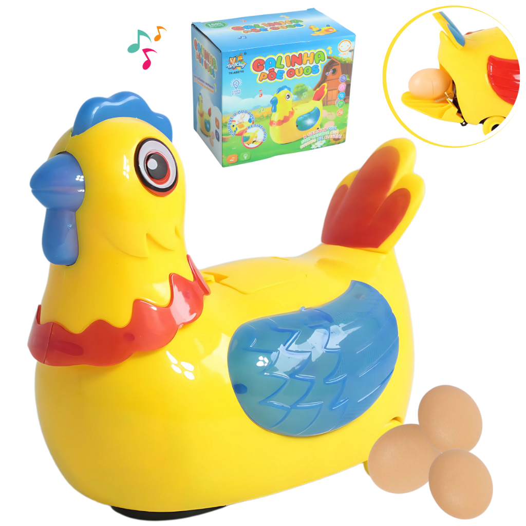 Galinha De Brinquedo Robô Infantil Anda Bota Ovos Luz Som em Oferta na Shopee